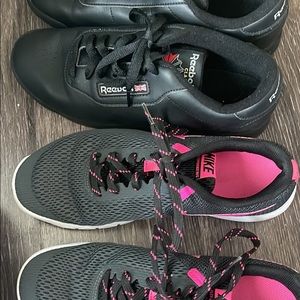 Black Reebok slightly worn size 8 1/2 & Black/pink used- good condition size 7